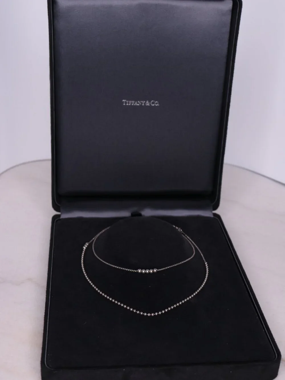 Tiffany & Co. 925 Sterling Silver Double Strand Bead Chain Necklace Set